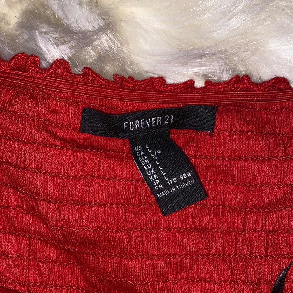 Red Off the Shoulder Forever 21 Smocked Tee Size L - Picture 2 of 3